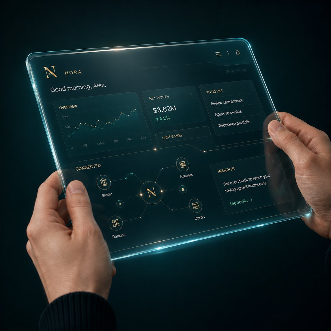 Nora on a glass tablet